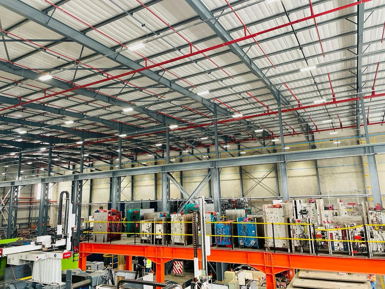 Installed sprinkler pipework throughout an industrial facility